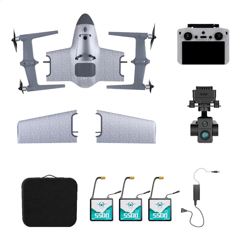 HEQUVA SWAN VOYAGER K8T-V2 VTOL Fixed Wing UAV 4K Thermal Imaging Drone AI Tracking Flight 15KM Video Transmission 