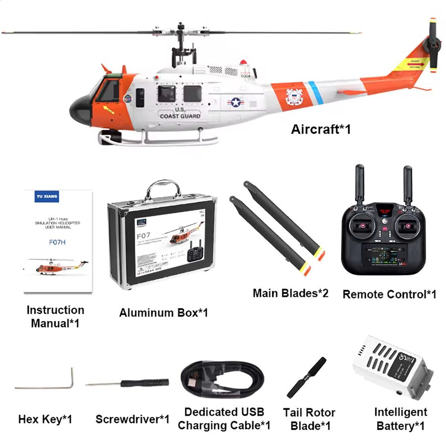 YUXIANG F07S Huey UH-1D RC Helicopter Coast Guard Scale GPS Intelligent Control System
