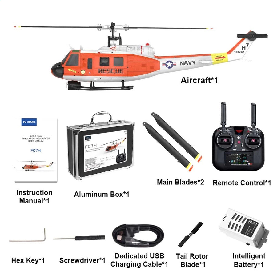 YUXIANG F07H Huey UH-1D NAVY Rescue Scale RC Helicopter GPS Optical Flow Positioning Intelligent Altitude Hold Helicopter