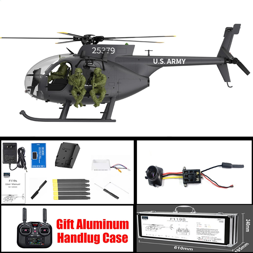 YUXIANG F118S MH-6 Little Bird 250-Class 1/16 Scale FPV 5-Blade Flybarless GPS RTF RC Military Helicopter