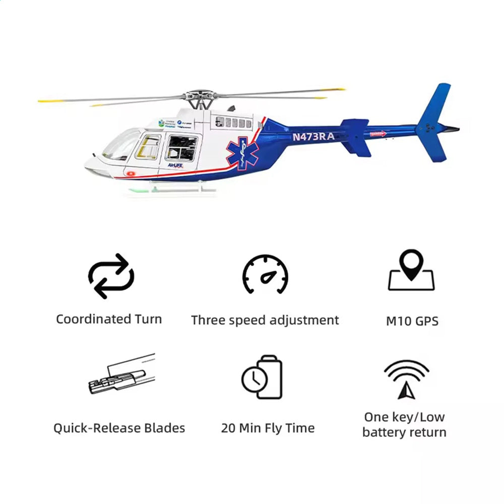 FLYWING Bell407 407 Scale RC Helicopter ACE Flight Control 6CH GPS Helicopter LED Light RTF