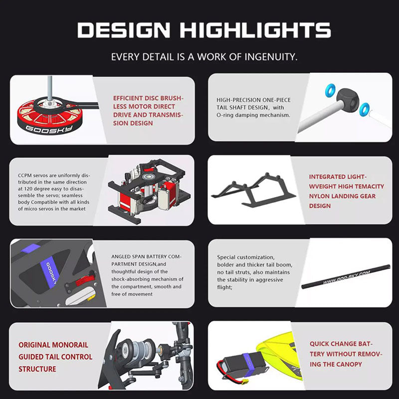GooSky RS4 Venom Kit Version 6CH 3D Direct Drive Brushless Motor 400 Class Flybarless RC Helicopter