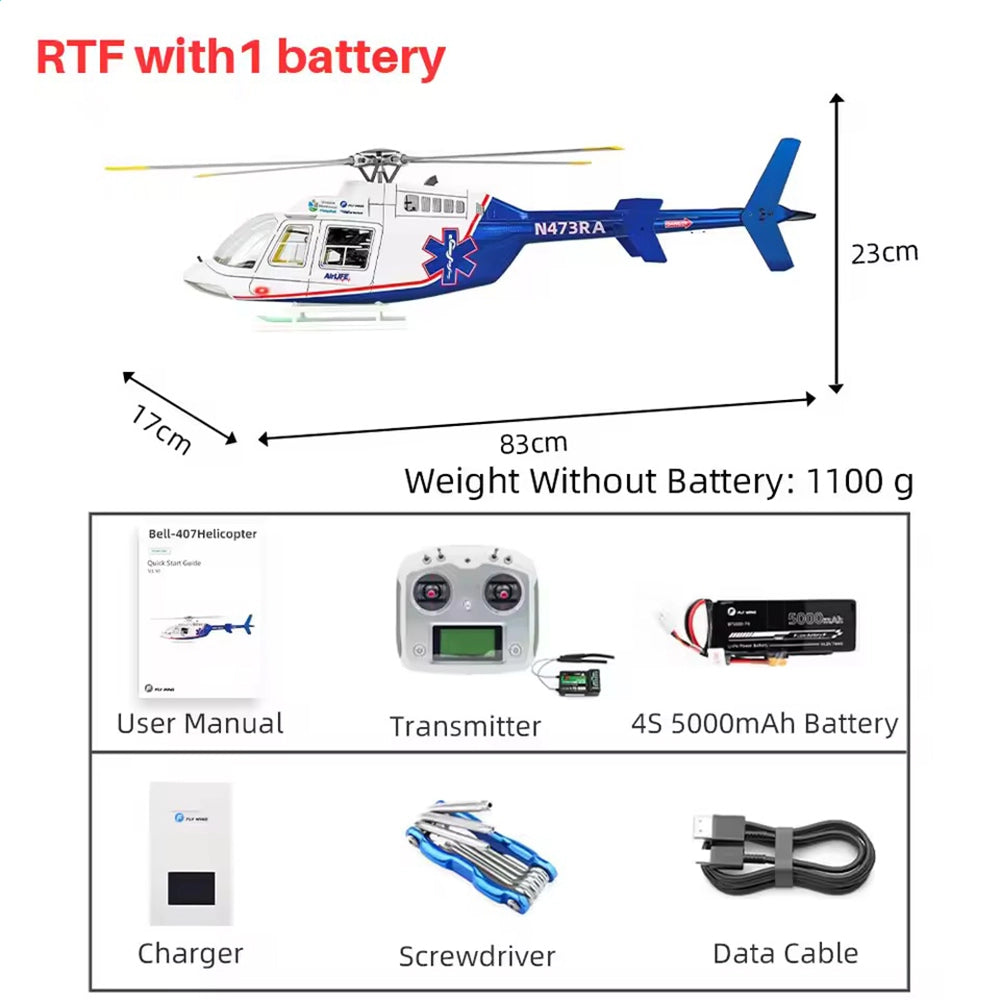 FLYWING Bell407 407 Scale RC Helicopter ACE Flight Control 6CH GPS Helicopter LED Light RTF