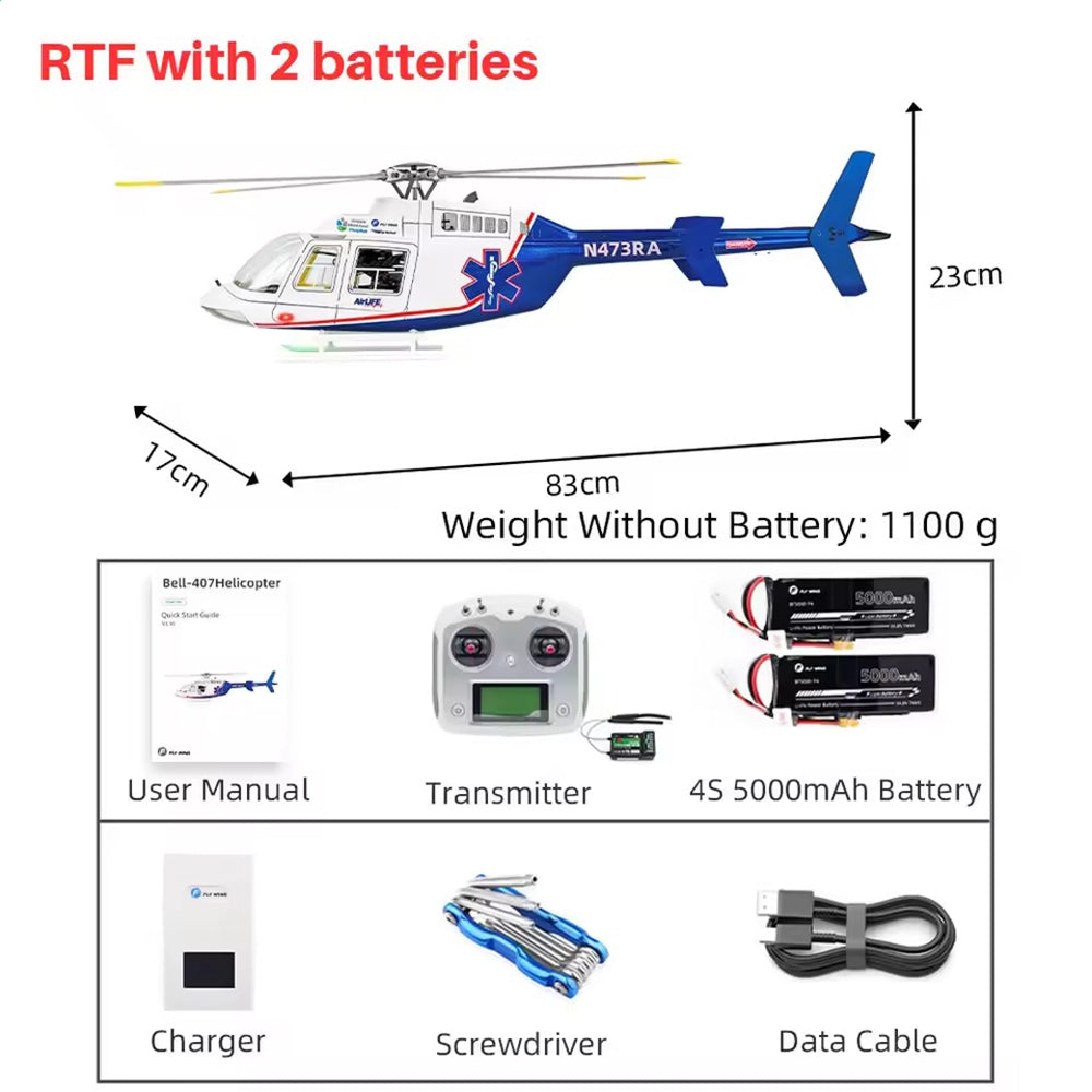 FLYWING Bell407 407 Scale RC Helicopter ACE Flight Control 6CH GPS Helicopter LED Light RTF