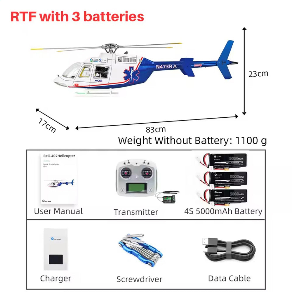 FLYWING Bell407 407 Scale RC Helicopter ACE Flight Control 6CH GPS Helicopter LED Light RTF