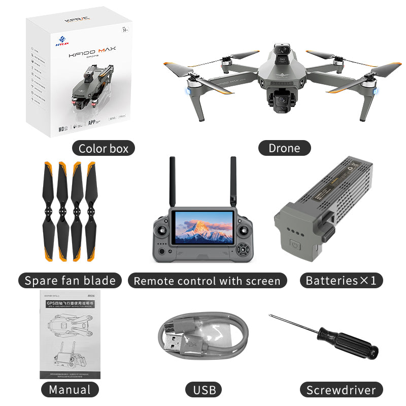 KF100 4K Drone 3-Axis Gimbal EIS Camera Large size Intelligent Obstacle Avoidance 10KM 5G GPS Quadcopter with Screen Remote contro