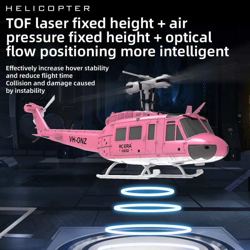 RCERA C032 UH-1 RC Helicopter 1/48 6CH 6-axis Gyro Barometer Altitude Determination Optical Flow Positioning TOF Laser Radar Aerobatic Helicopter