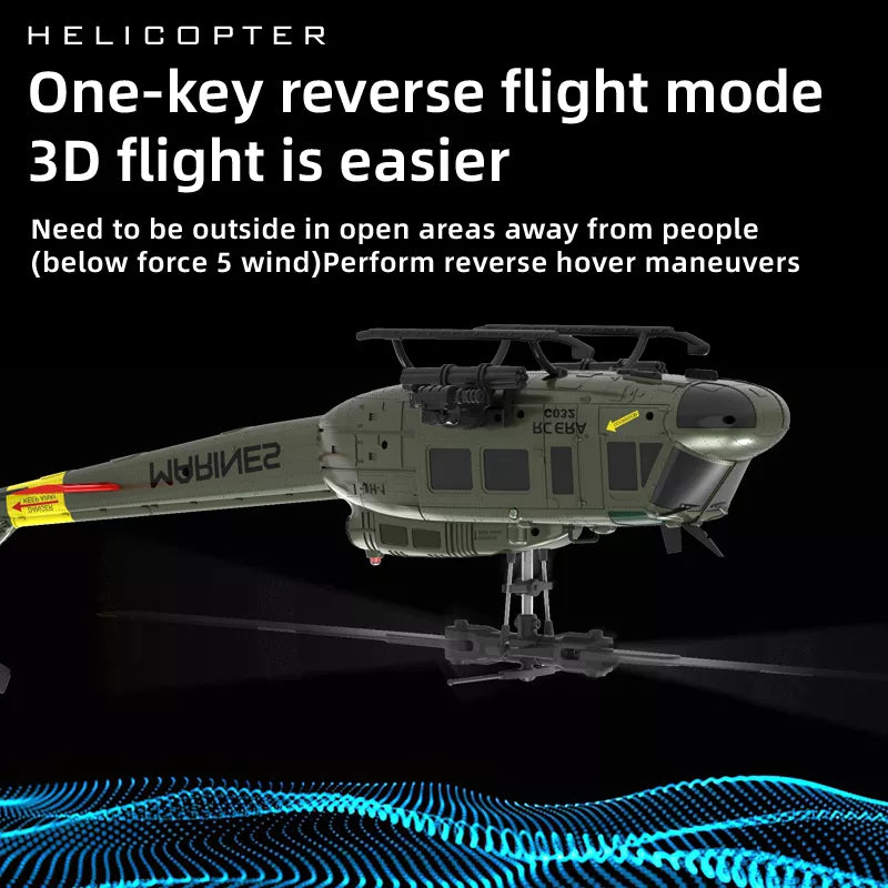 RCERA C032 UH-1 RC Helicopter 1/48 6CH 6-axis Gyro Barometer Altitude Determination Optical Flow Positioning TOF Laser Radar Aerobatic Helicopter