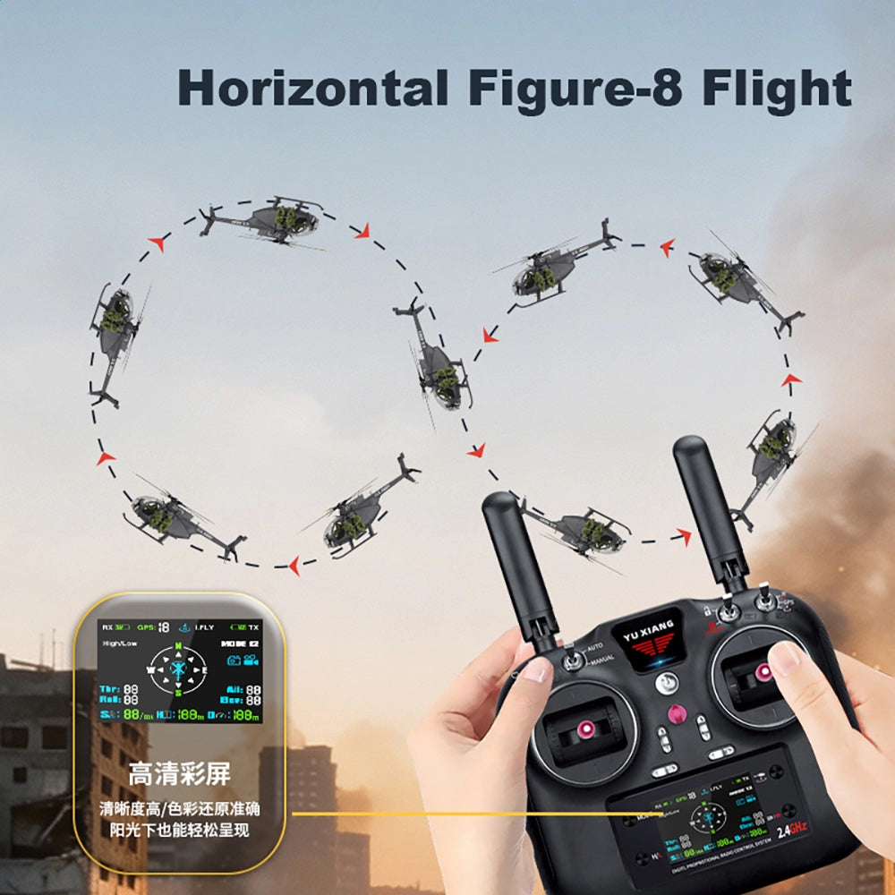 YUXIANG F118S MH-6 Little Bird 250-Class 1/16 Scale FPV 5-Blade Flybarless GPS RTF RC Military Helicopter