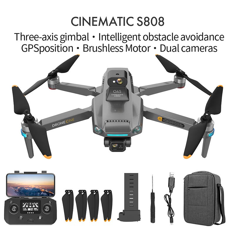 New RC Drone S808 3-axis Gimbal HD Camera 8K GPS 5G Wifi FPV 5KM Aerial Photography Brushless Obstacle Avoidance Quadcopter