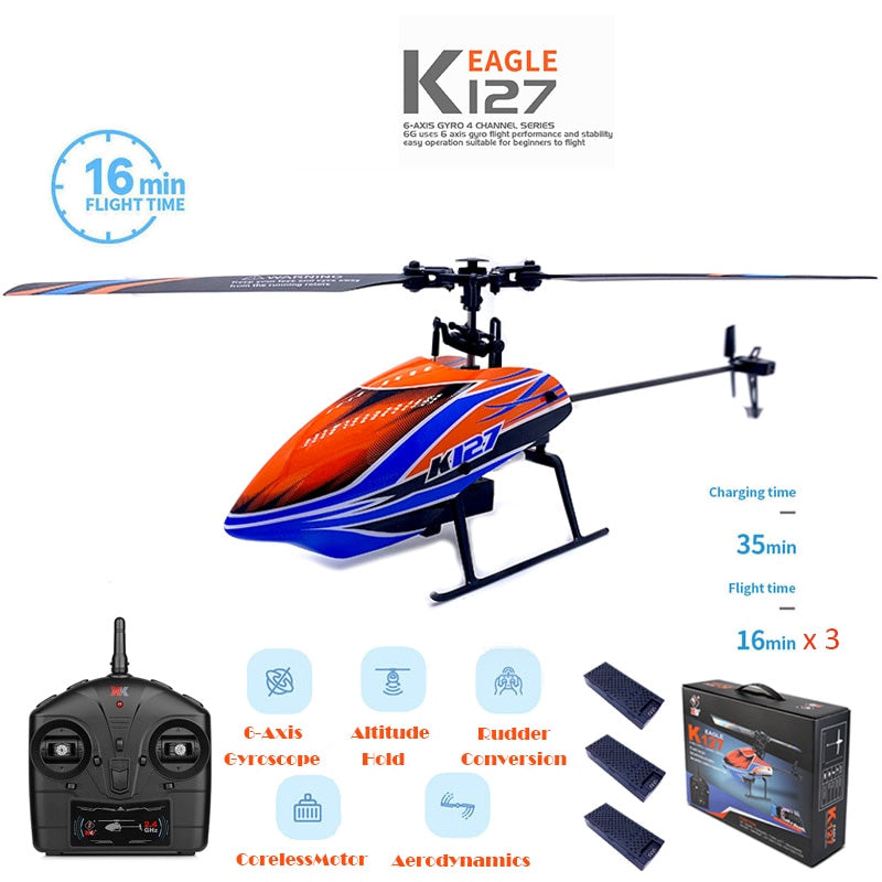 RC Helicopters WLtoys K127 2.4Ghz 4CH 6-Aixs Gyroscope Single Blade Propellor Helicotper For Kids Gift RC Toys
