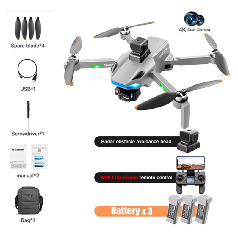 RC Drone S135 Pro 3-Axis Gimbal 360° Obstacle Avoidance Brushless Foldable GPS 5G WiFi 4K HD ESC Dual Camera Quadcopter