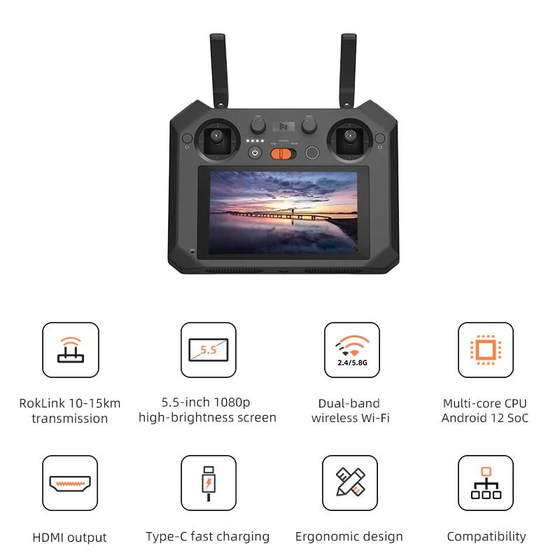 FIMI TX10A Built-in Screen 5.5 Inch 1080P Screen Remote Controller Transmitter RokLink 10-15km Transmission Spare Parts for FIMI X8 Pro / X8 SE 2022 / X8 SE 2022 V2 RC Quadcopter