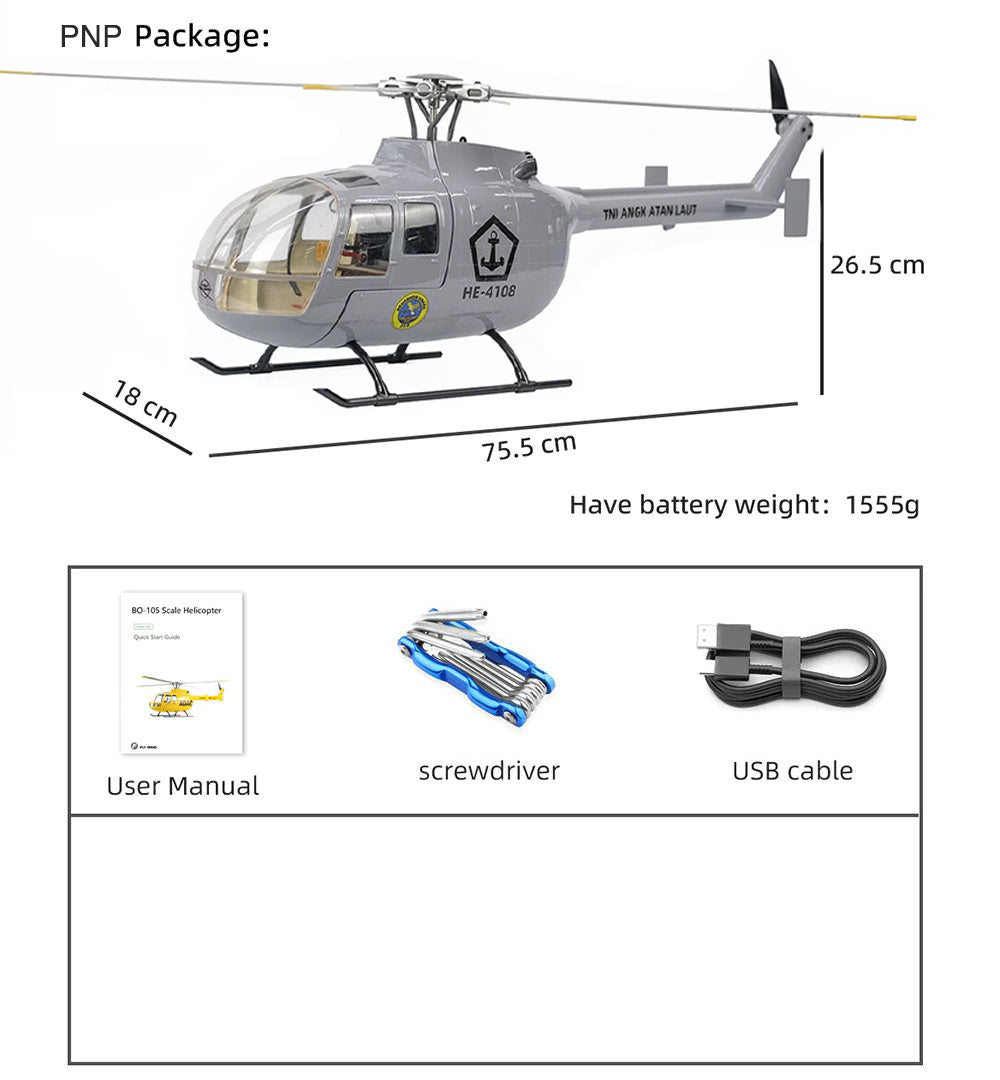 FLYWING BO-105 Universal RC Helicopter 450L Class 6CH Brushless GPS Stabilized Altitude Hold RC Helicopter H1 Flight Controller