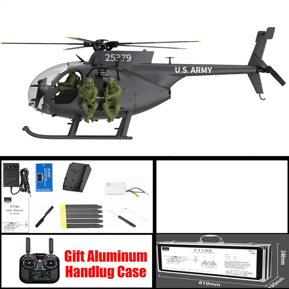 YUXIANG F118S MH-6 Little Bird 250-Class 1/16 Scale FPV 5-Blade Flybarless GPS RTF RC Military Helicopter