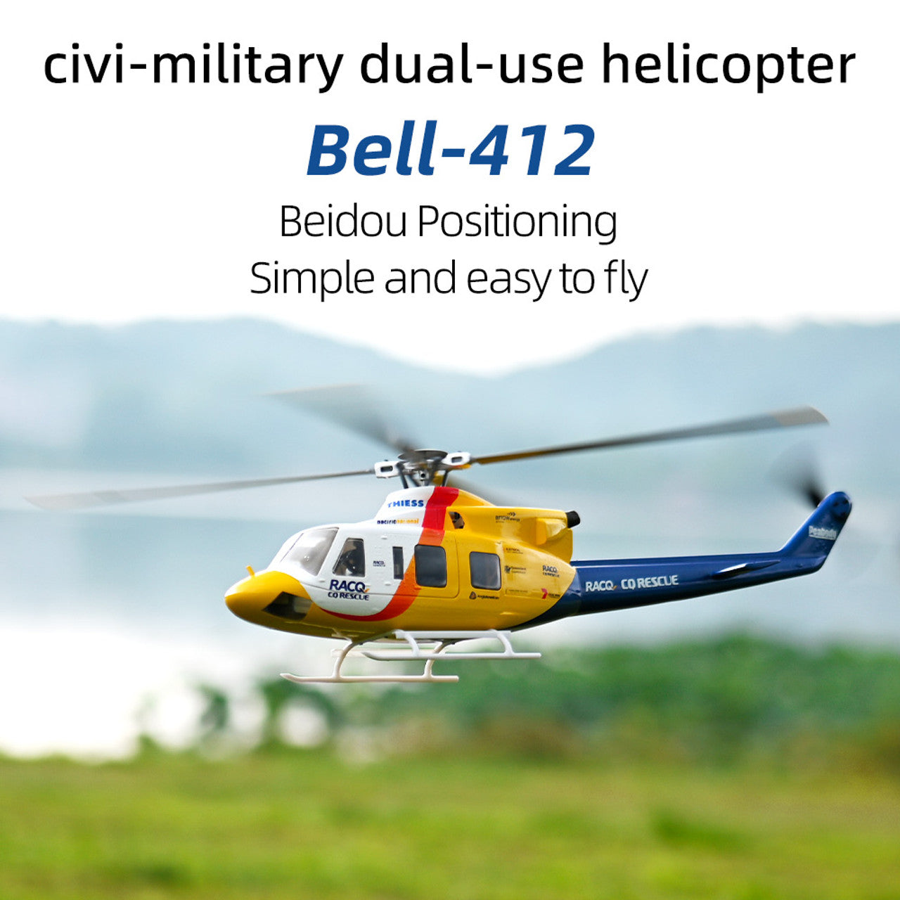 FLYWING Bell 412 V4 470L Military Rescue RC Helicopter Upgraded ACE flight control System RTF Helicopter