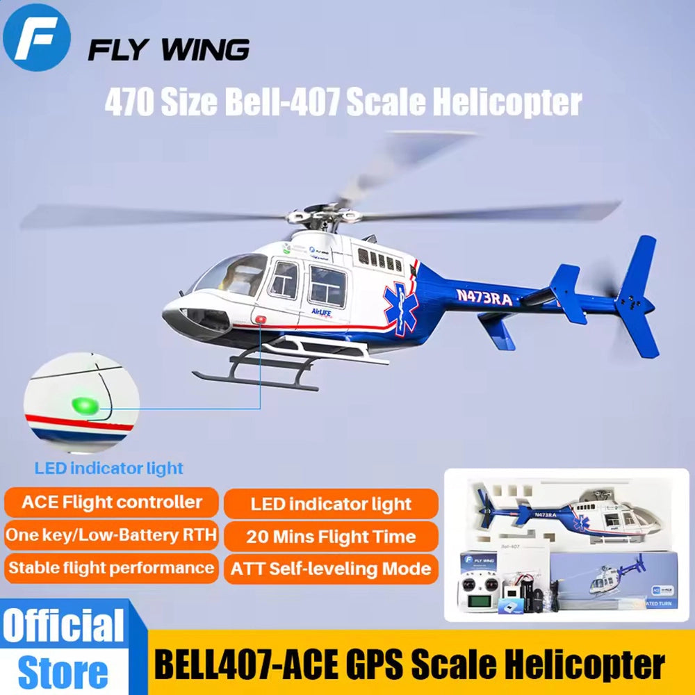 FLYWING Bell407 407 Scale RC Helicopter ACE Flight Control 6CH GPS Helicopter LED Light RTF
