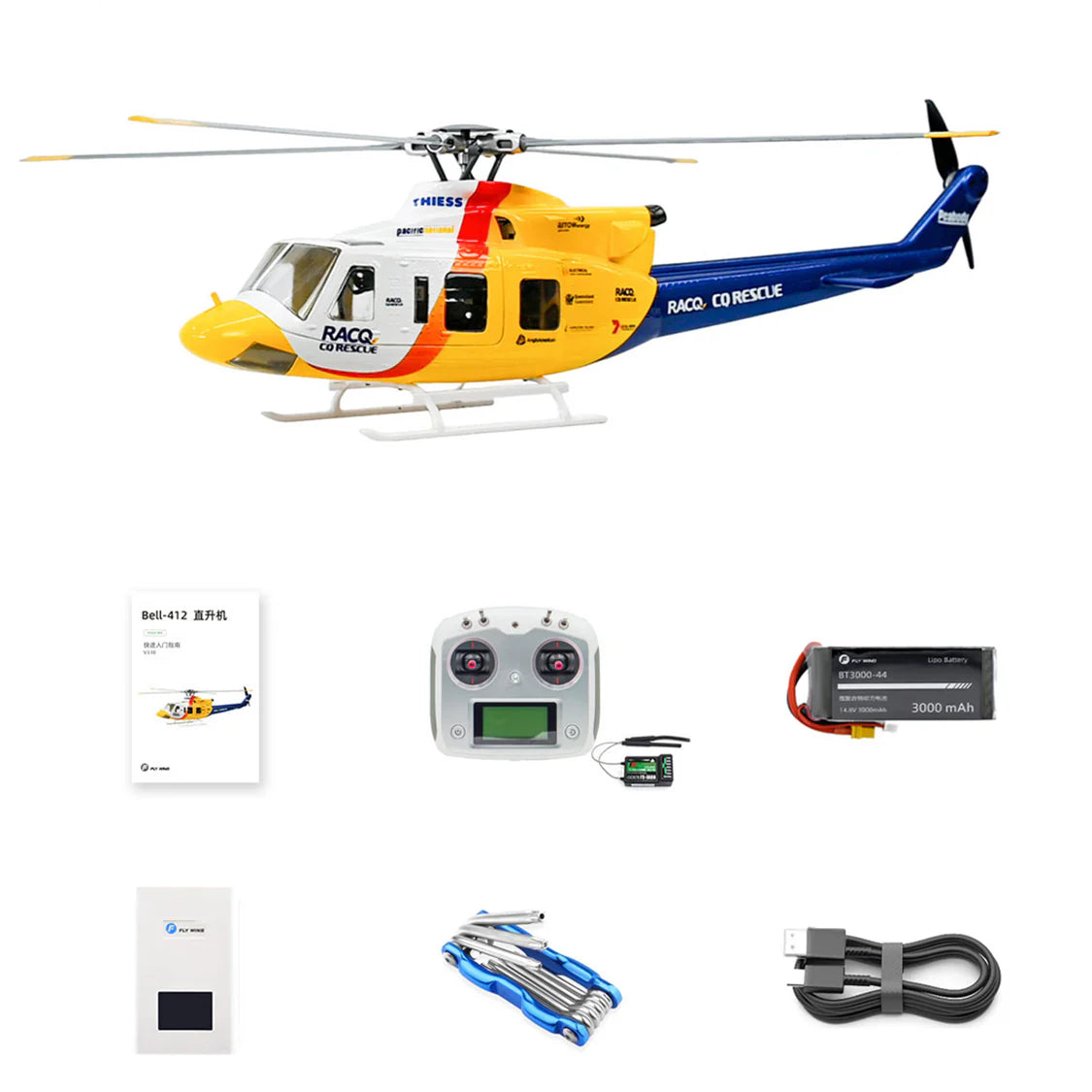 FLYWING Bell 412 V4 470L Military Rescue RC Helicopter Upgraded ACE flight control System RTF Helicopter