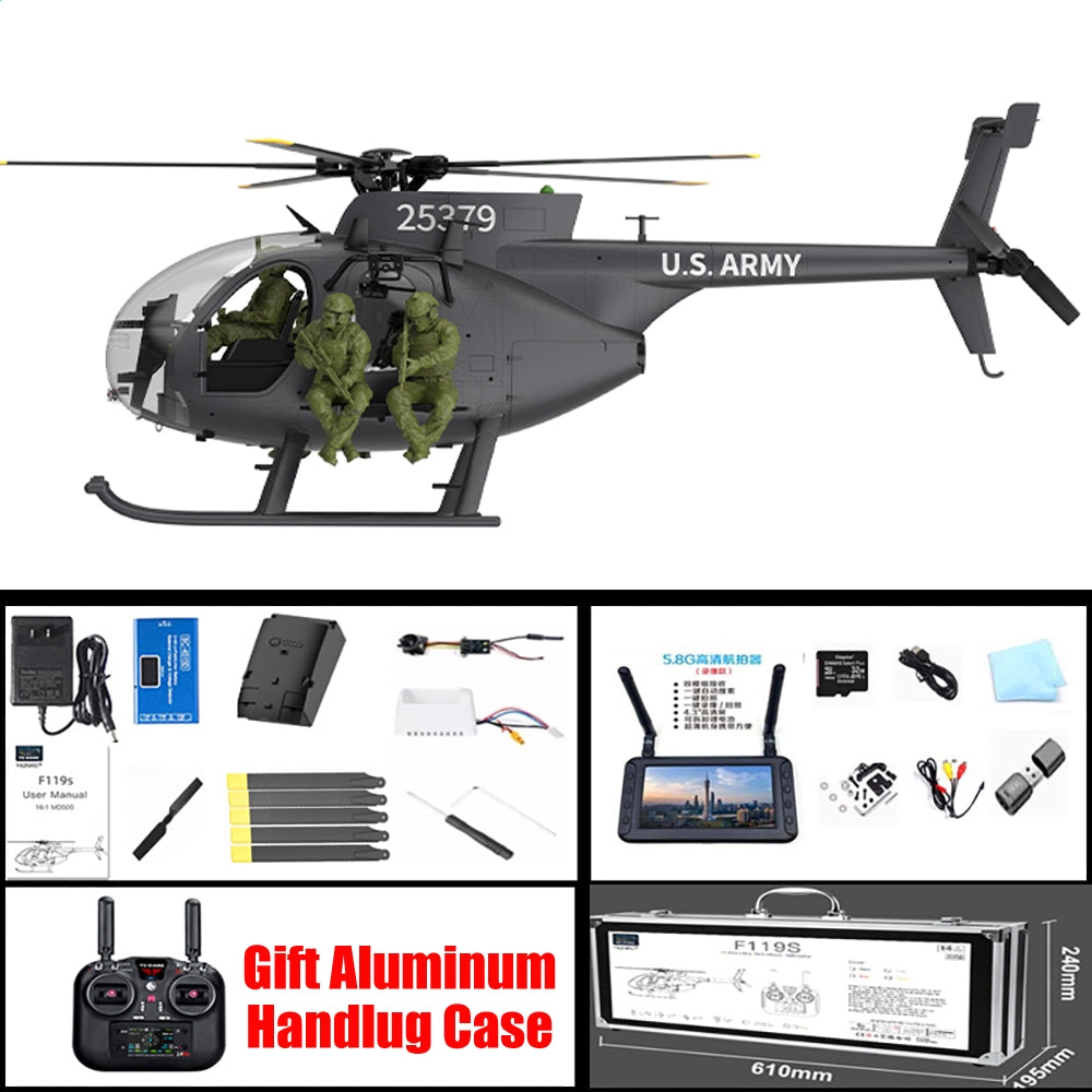 YUXIANG F118S MH-6 Little Bird 250-Class 1/16 Scale FPV 5-Blade Flybarless GPS RTF RC Military Helicopter