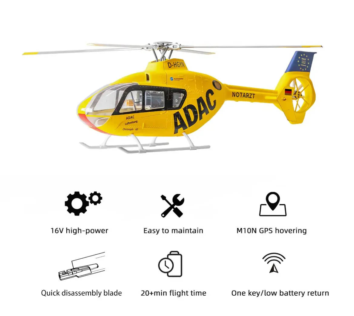 FLYWING EC135 RC Helicopter 470 Scale 6CH RTF with GPS H1 Flight Controller 4 Blade Rotor PNP/RTF Version Helicopter