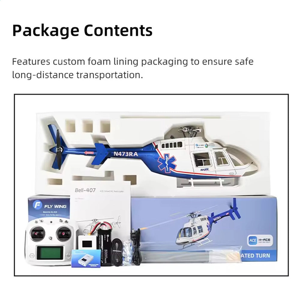 FLYWING Bell407 407 Scale RC Helicopter ACE Flight Control 6CH GPS Helicopter LED Light RTF