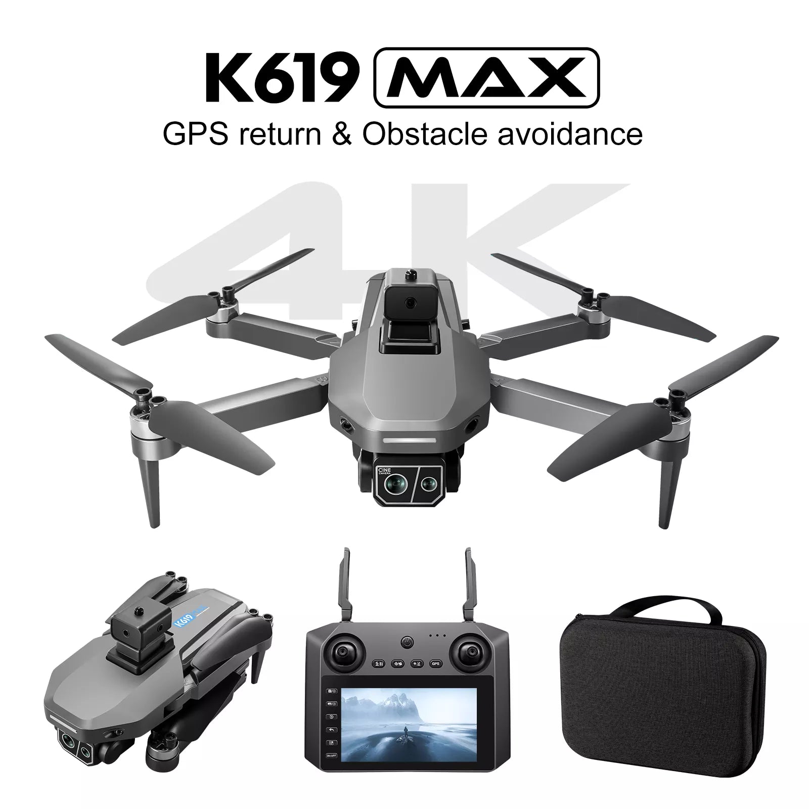 K619 MAX 4K Drone Intelligent obstacle avoidance GPS 5G WiFi Quadcopter 4.5-inch screen remote control