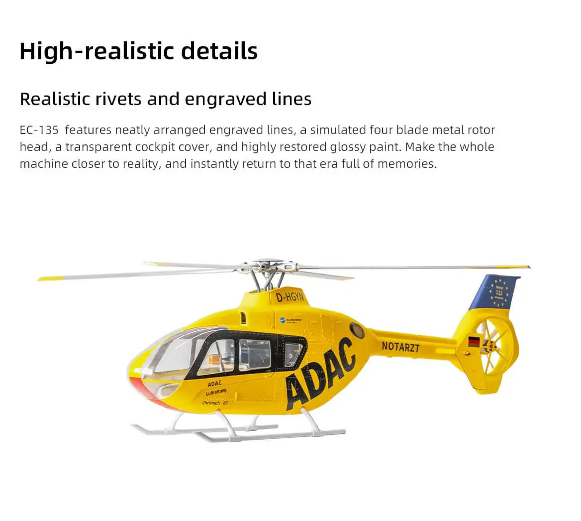 FLYWING EC135 RC Helicopter 470 Scale 6CH RTF with GPS H1 Flight Controller 4 Blade Rotor PNP/RTF Version Helicopter