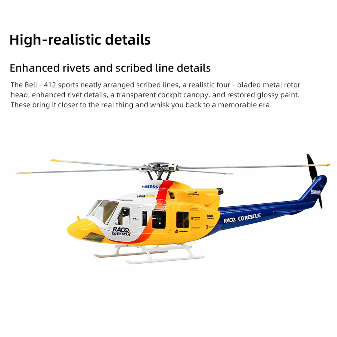 FLYWING Bell 412 V4 470L Military Rescue RC Helicopter Upgraded ACE flight control System RTF Helicopter