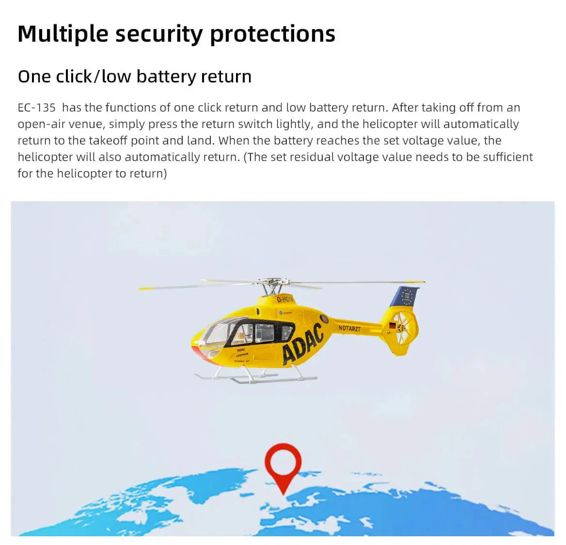 FLYWING EC135 RC Helicopter 470 Scale 6CH RTF with GPS H1 Flight Controller 4 Blade Rotor PNP/RTF Version Helicopter