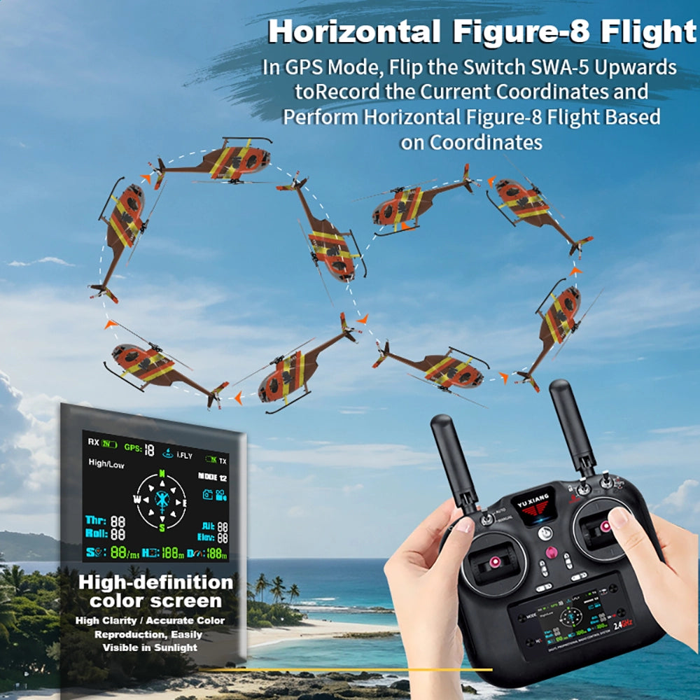 YUXIANG F118S MH-6 Little Bird 250-Class 1/16 Scale FPV 5-Blade Flybarless GPS RTF RC Military Helicopter