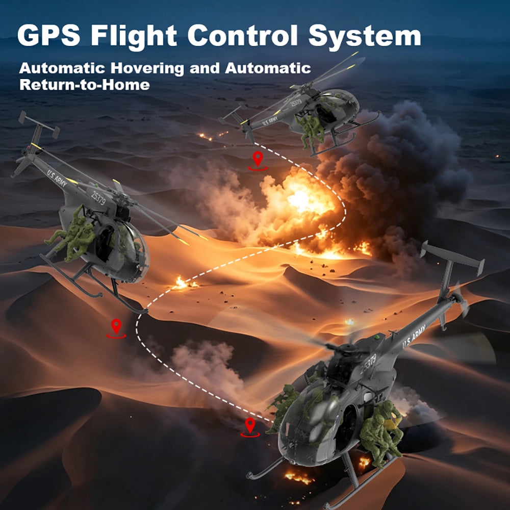 YUXIANG F118S MH-6 Little Bird 250-Class 1/16 Scale FPV 5-Blade Flybarless GPS RTF RC Military Helicopter