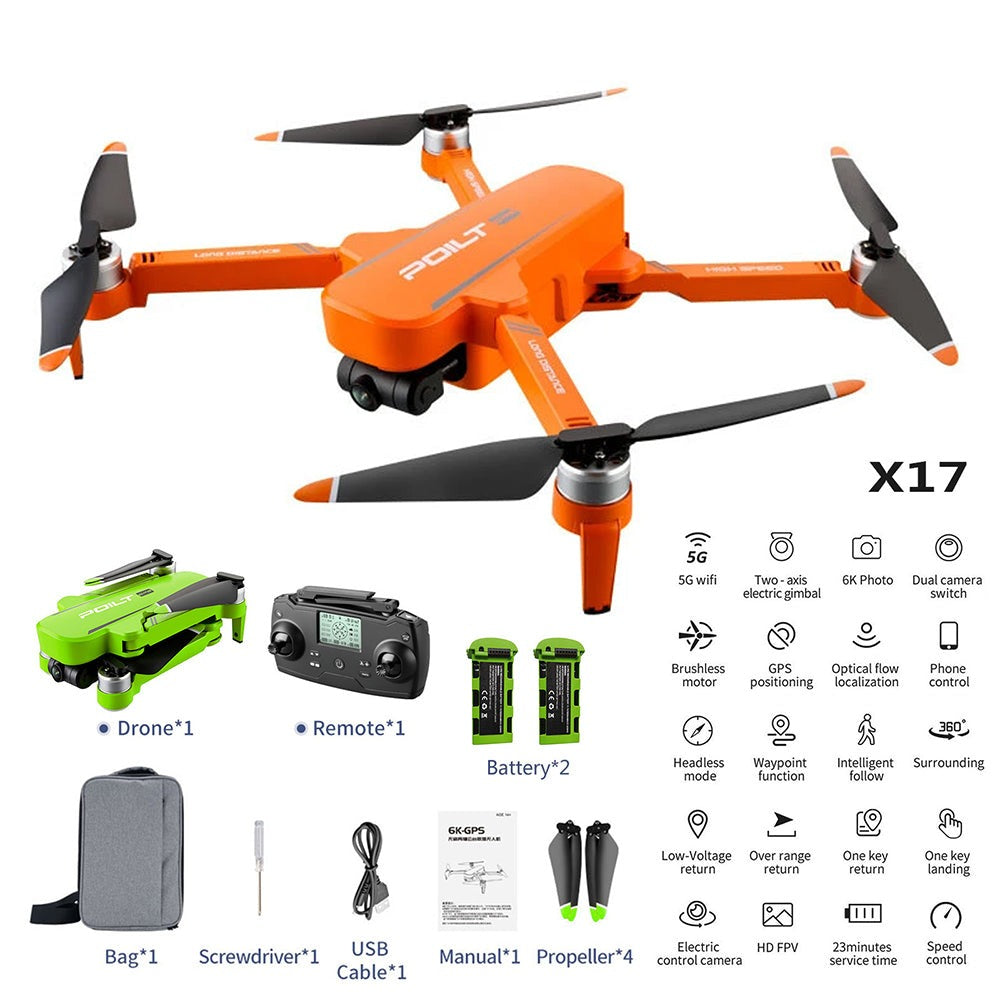 RC Drone JJRC X17 2-Axis Gimbal 6K HD Camera ESC GPS 5G WiFi Brushless Foldable Quadcopter