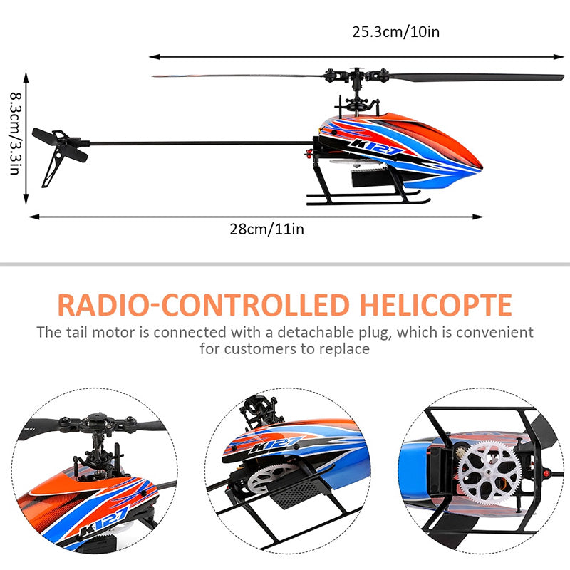 RC Helicopters WLtoys K127 2.4Ghz 4CH 6-Aixs Gyroscope Single Blade Propellor Helicotper For Kids Gift RC Toys