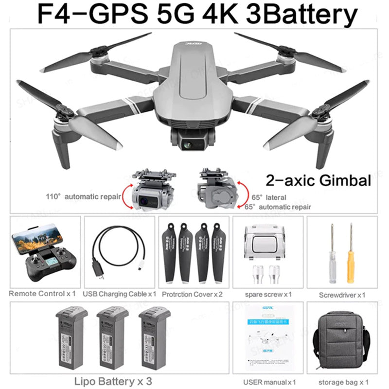 4K Drone 3-Axis Gimbal 360° Obstacle Avoidance F4S Professional Dual HD EIS Camera GPS 5G Wifi Brushless Quadcopter