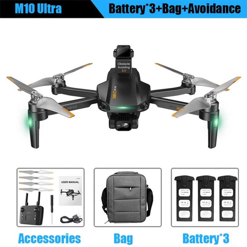 RC Drone XMR/C M10 Ultra 4K 3-Axis EIS Gimbal 360° Obstacle Avoidance 5G WIFI GPS 5KM FPV Brushless Foldable Quadcopter